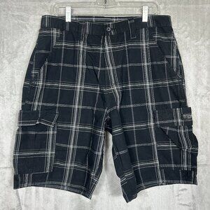 Wrangler Men's Cargo Shorts 33 Black Check Plaid Cotton Casual Outdoor Utility
